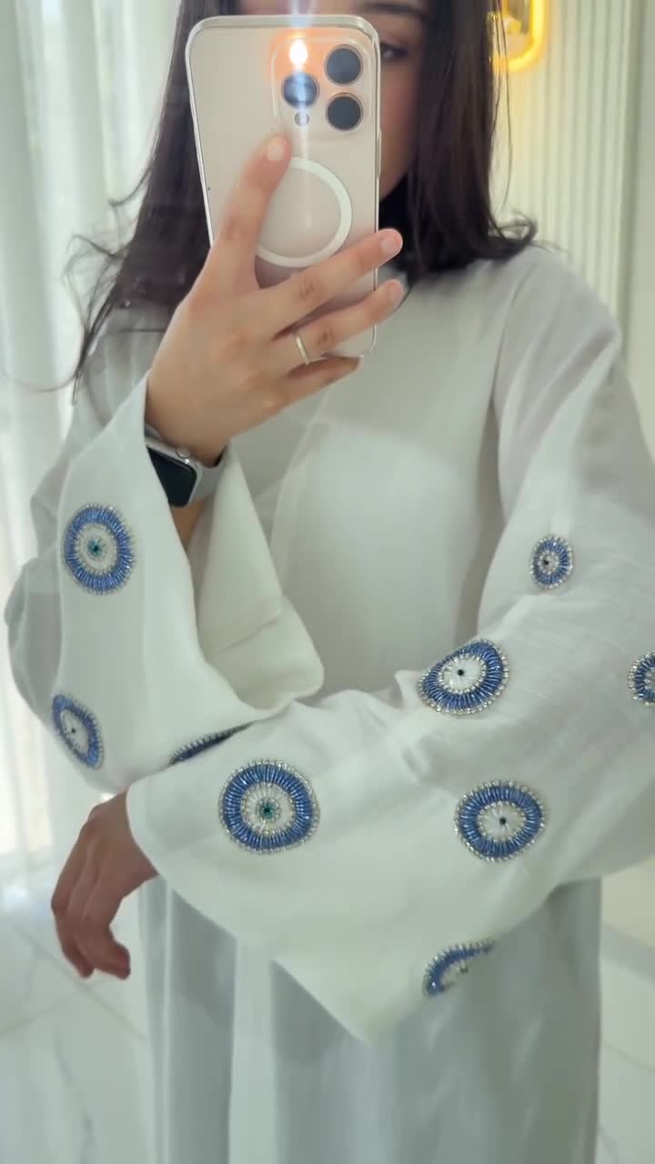 Beaded Evil Eye Embroidered 2-Piece Suit