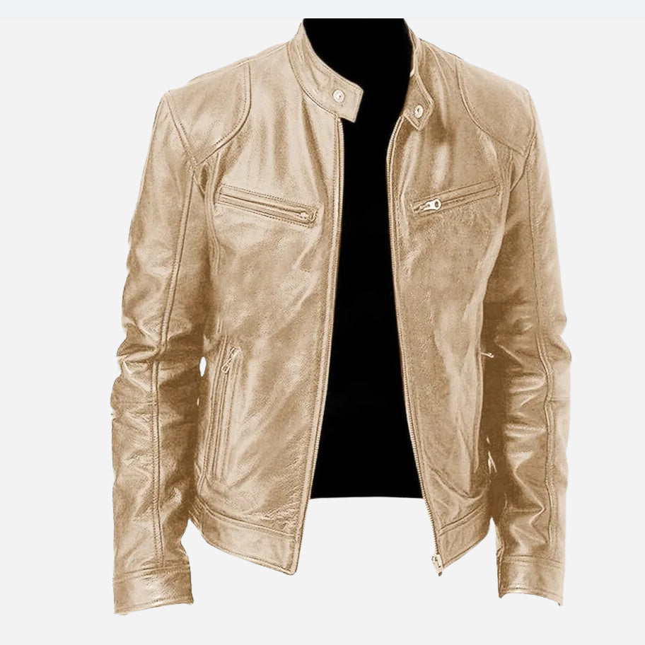Men's Zip-up Cardigan Leather Jacket