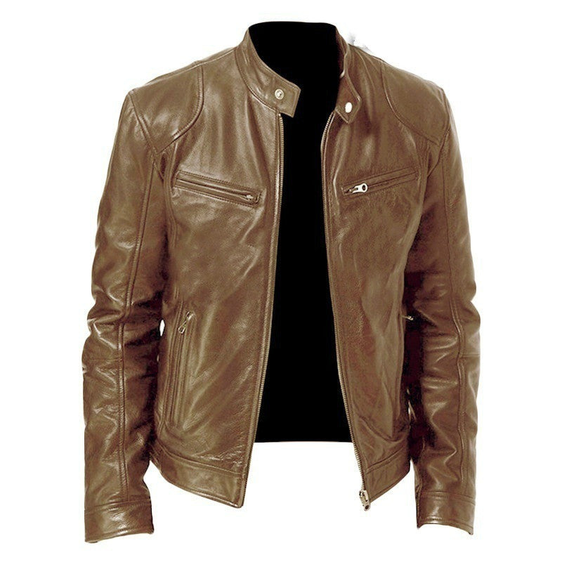 Men's Zip-up Cardigan Leather Jacket