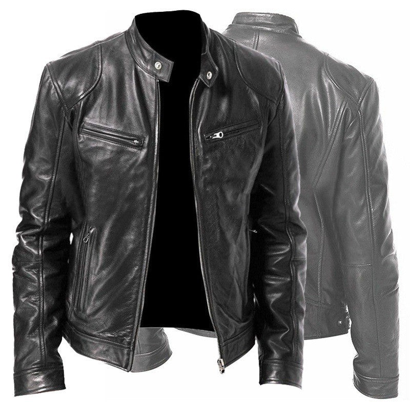 Men's Zip-up Cardigan Leather Jacket