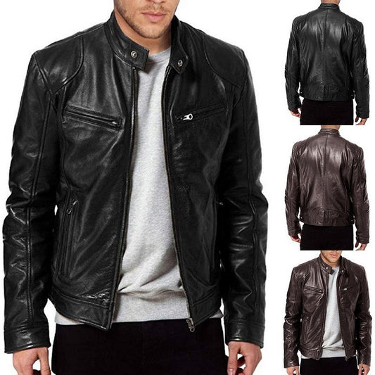 Men's Zip-up Cardigan Leather Jacket