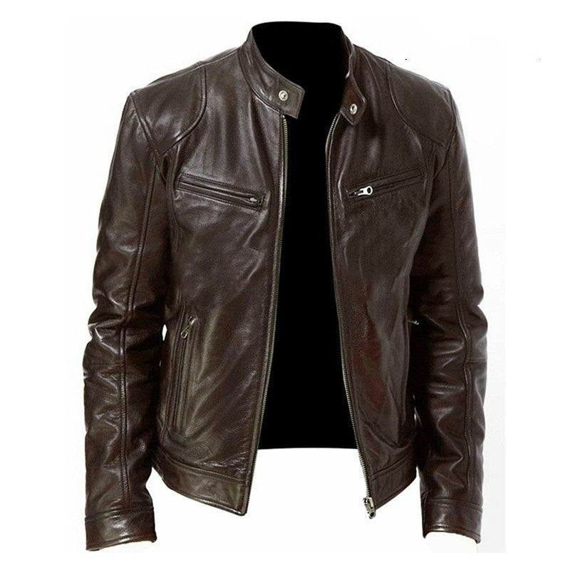 Men's Zip-up Cardigan Leather Jacket