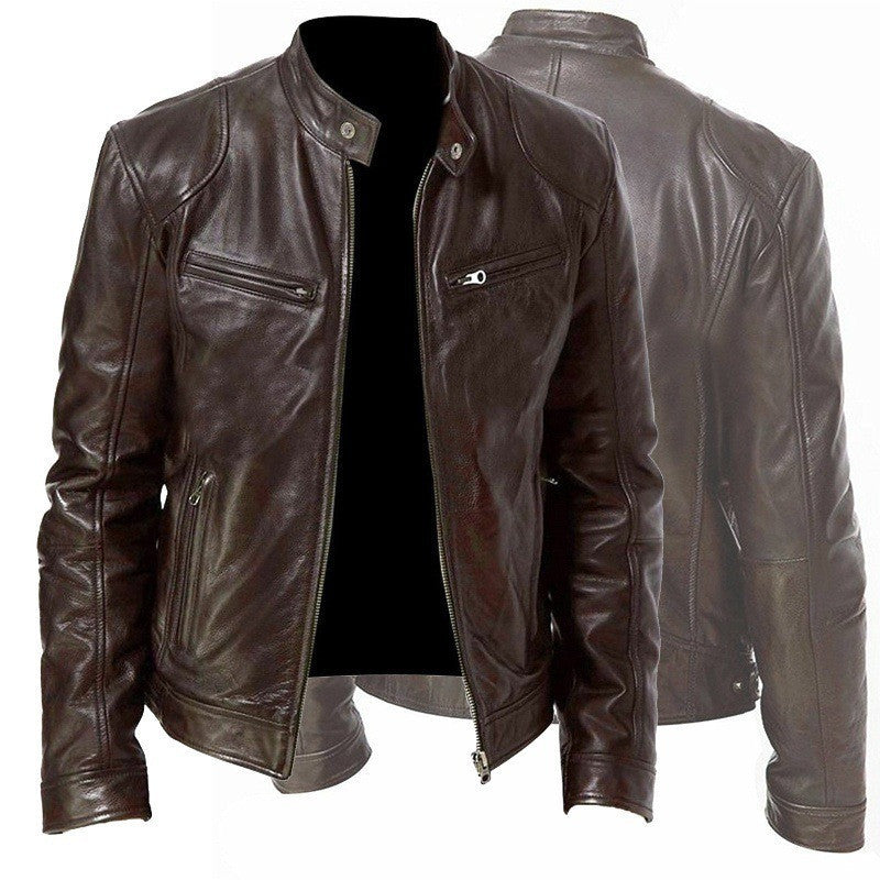 Men's Zip-up Cardigan Leather Jacket