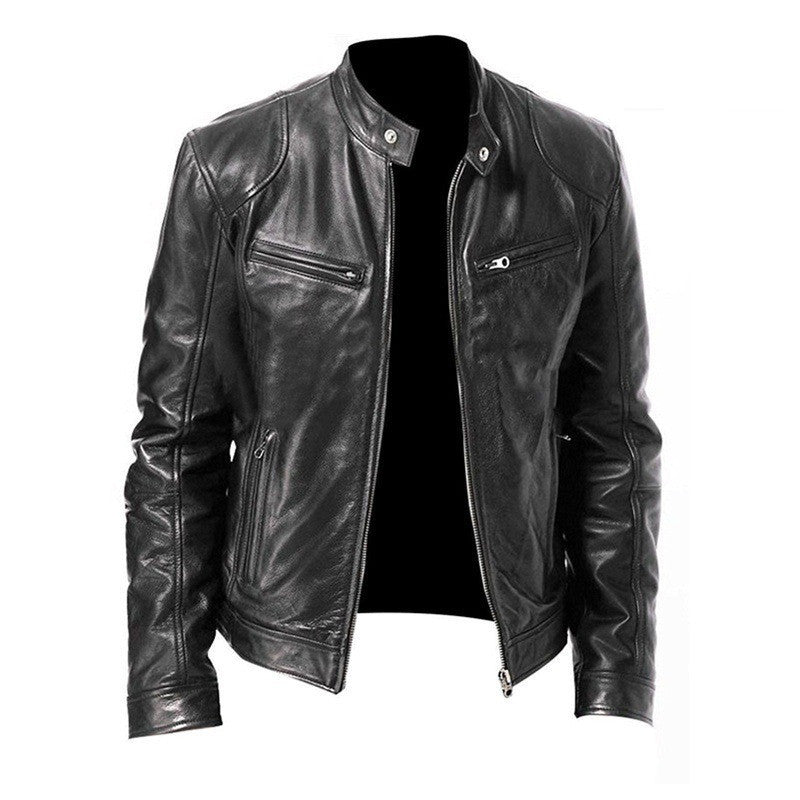 Men's Zip-up Cardigan Leather Jacket