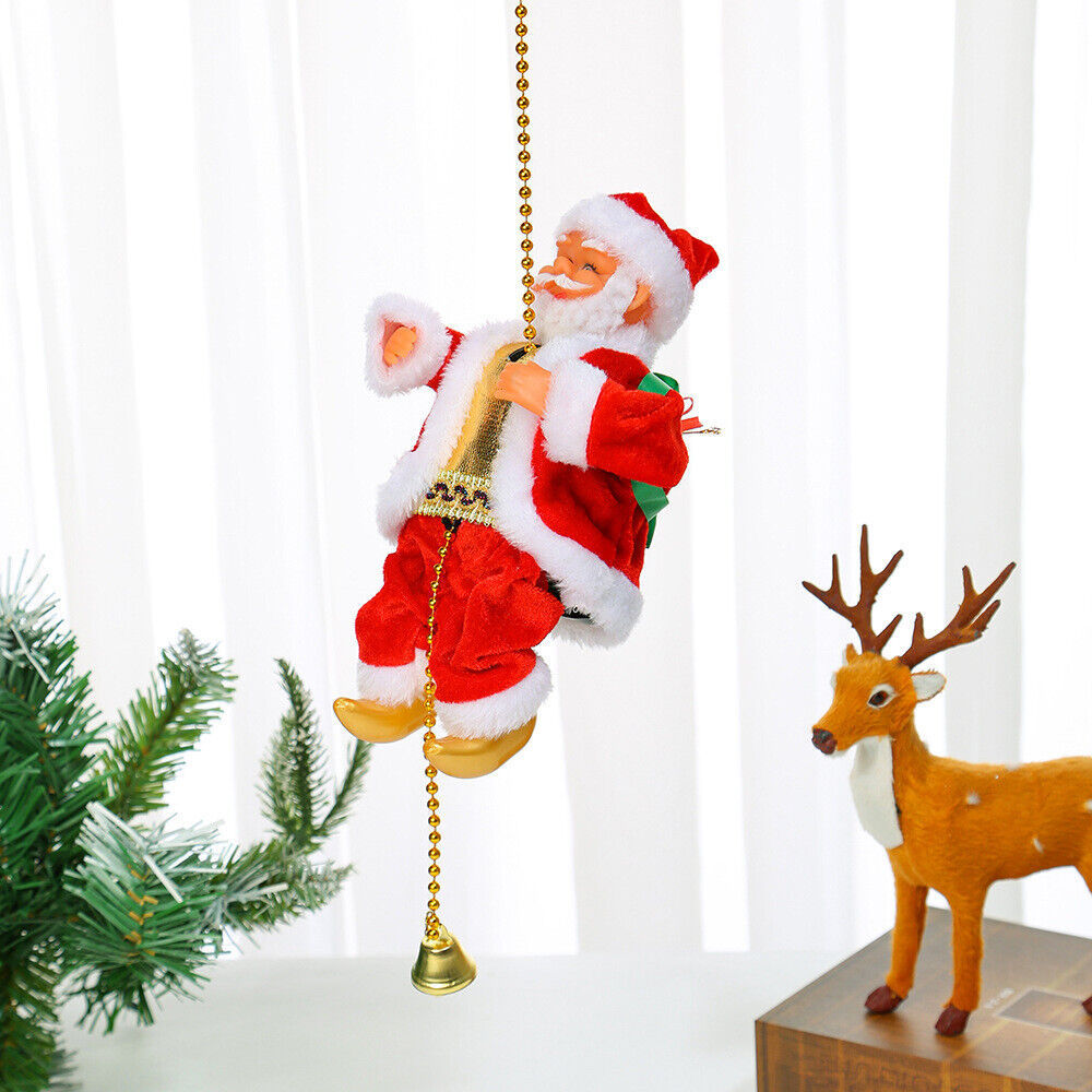Electric Christmas Santa Claus Climbing Rope Ladder Musical Toy Xmas Gift Decor