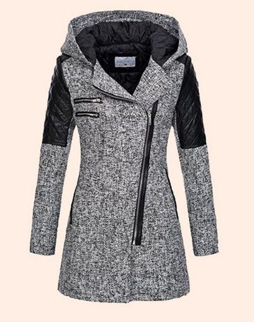 Hooded Diagonal Zipper Coat