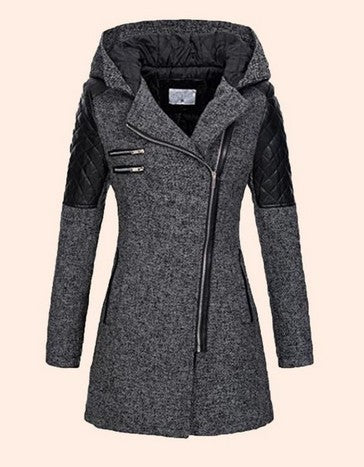 Hooded Diagonal Zipper Coat