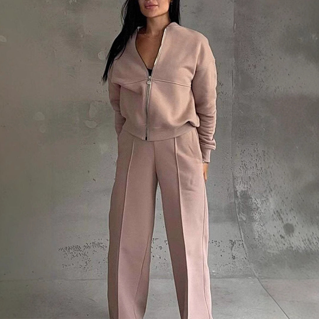 Women's Zipper Jacket & Pant Two-piece Set