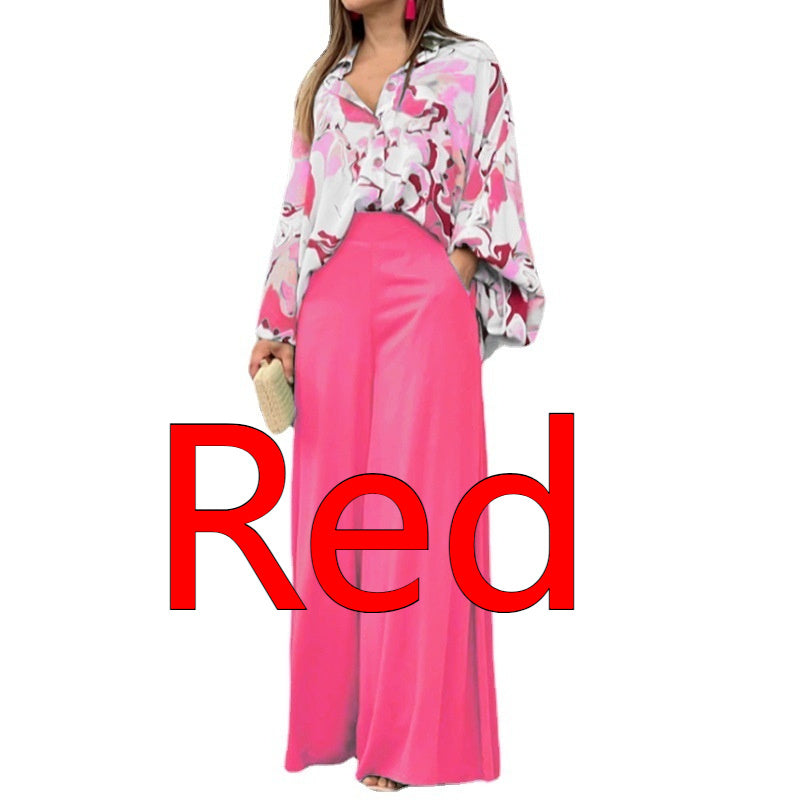 Floral Button-Up Blouse & Wide-Leg Pant