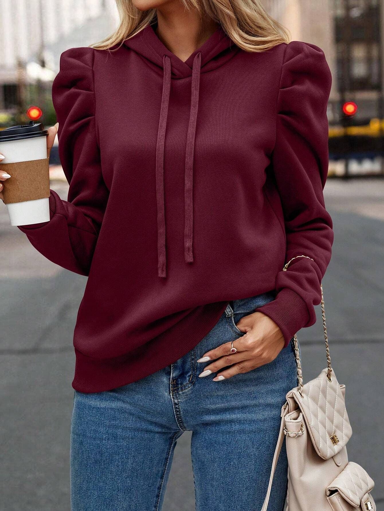 Slim Fit Long Sleeve Sweatshirt Hoodie for Women