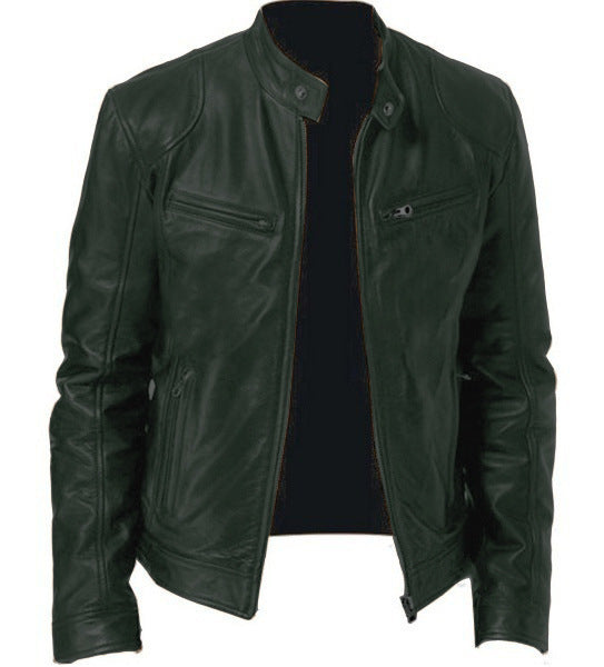 Men's Zip-up Cardigan Leather Jacket