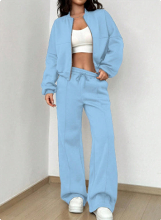 Women's Zipper Jacket & Pant Two-piece Set