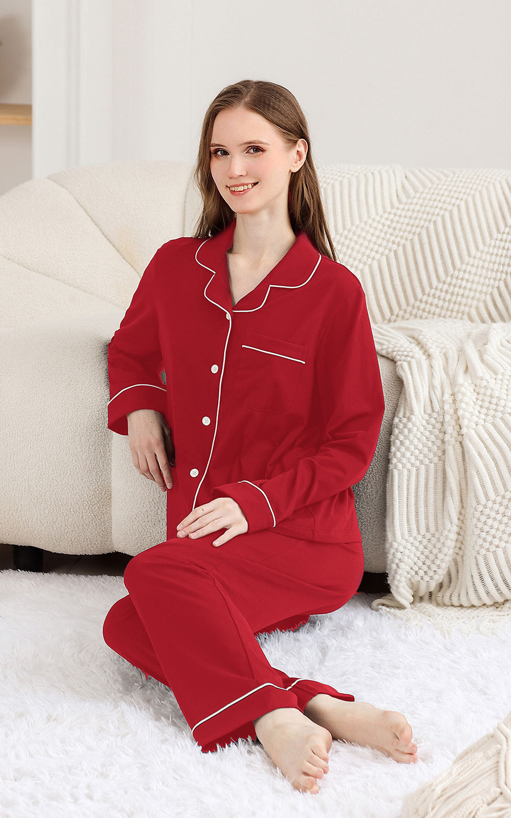 Women's Sleeve Sleepwear 2 Pcs - Cotton