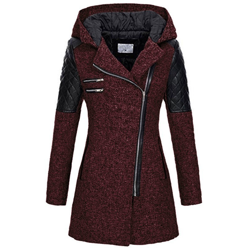 Hooded Diagonal Zipper Coat
