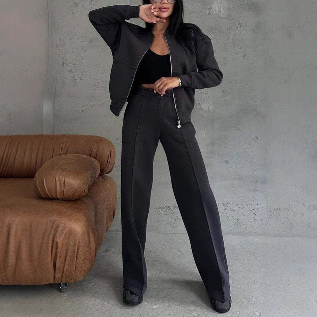 Women's Zipper Jacket & Pant Two-piece Set
