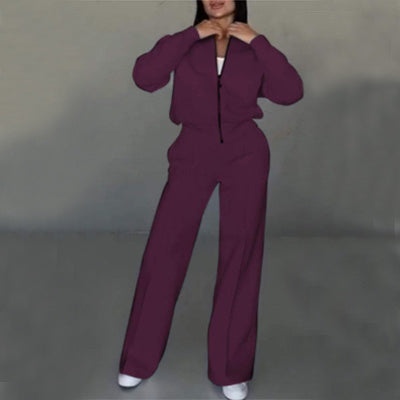 Women's Zipper Jacket & Pant Two-piece Set