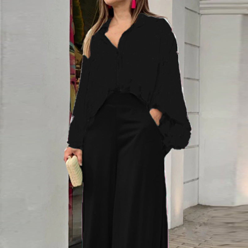 Floral Button-Up Blouse & Wide-Leg Pant