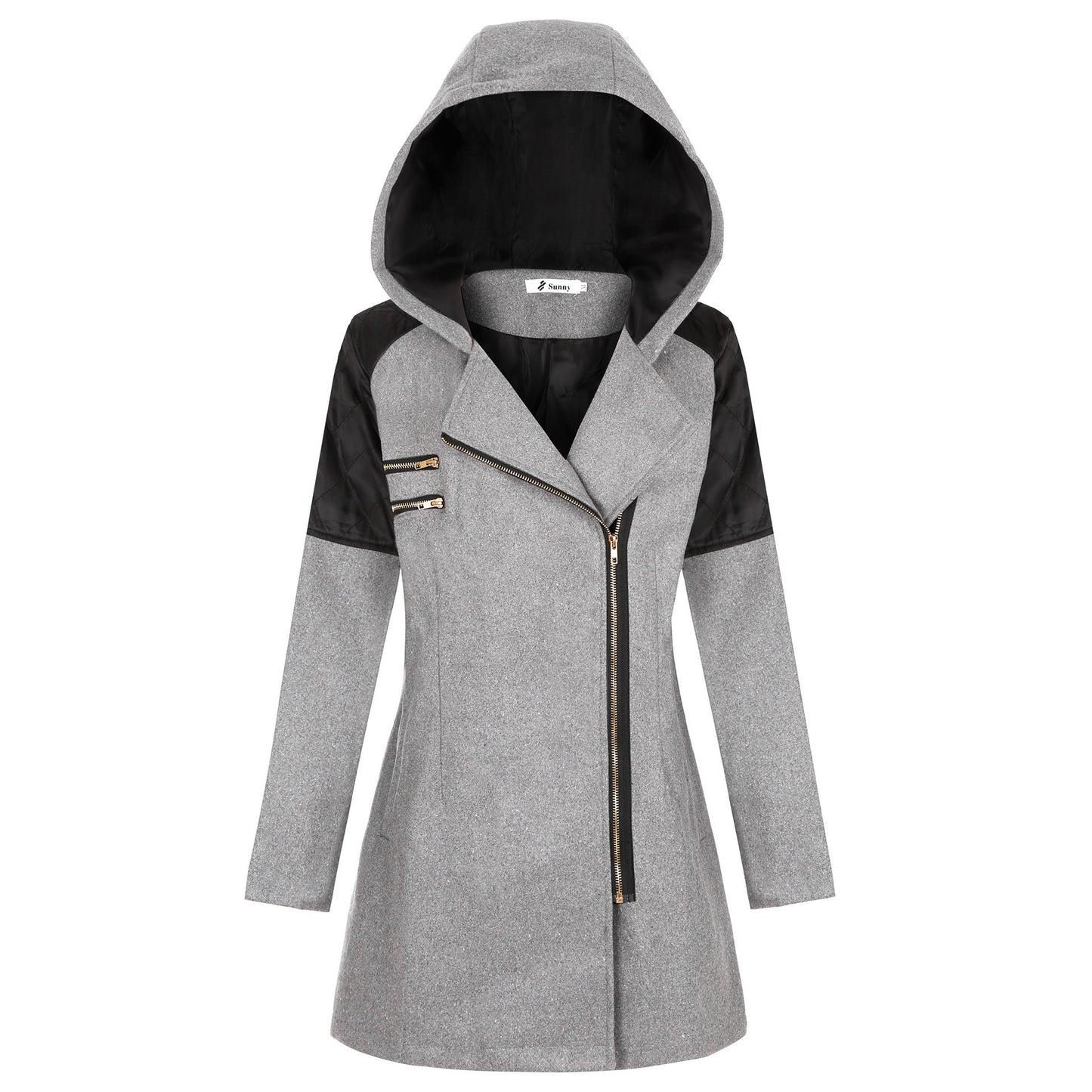 Hooded Diagonal Zipper Coat