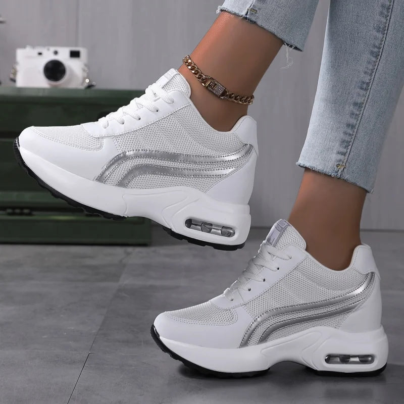 2025 Best Selling Women's Wedge Sneakers Height Increasing Mesh Platform Casual Shoes Breathable Design for Dropshipping