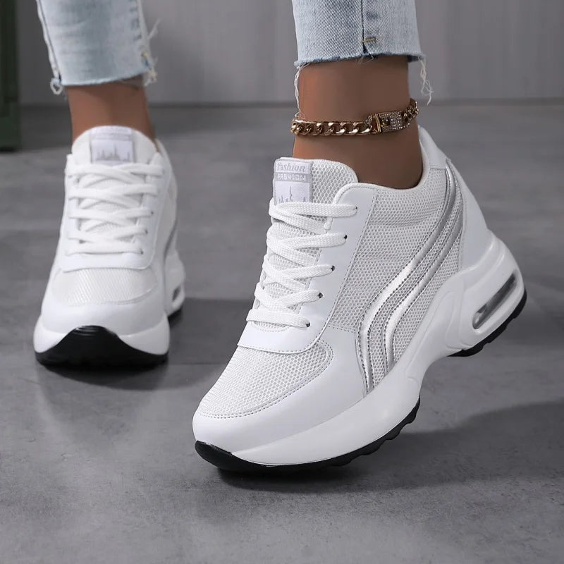2025 Best Selling Women's Wedge Sneakers Height Increasing Mesh Platform Casual Shoes Breathable Design for Dropshipping