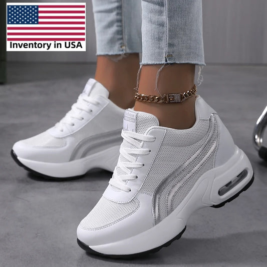 2025 Best Selling Women's Wedge Sneakers Height Increasing Mesh Platform Casual Shoes Breathable Design for Dropshipping