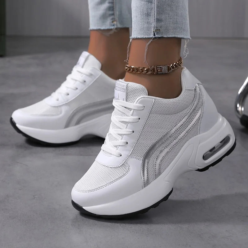 2025 Best Selling Women's Wedge Sneakers Height Increasing Mesh Platform Casual Shoes Breathable Design for Dropshipping