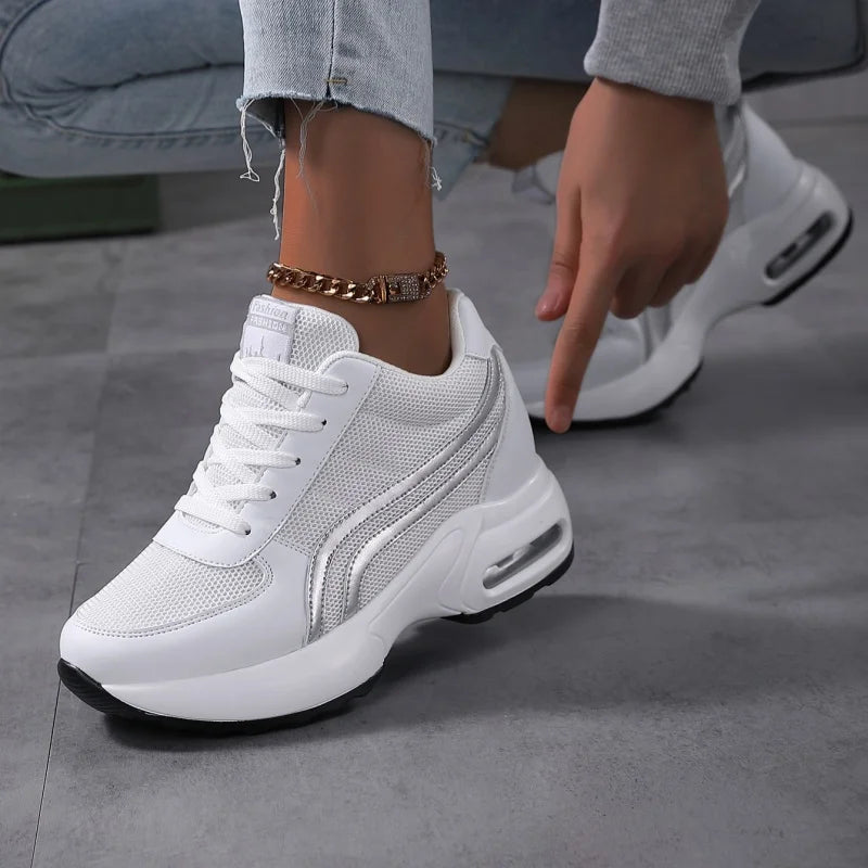 2025 Best Selling Women's Wedge Sneakers Height Increasing Mesh Platform Casual Shoes Breathable Design for Dropshipping