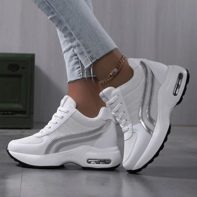 2025 Best Selling Women's Wedge Sneakers Height Increasing Mesh Platform Casual Shoes Breathable Design for Dropshipping