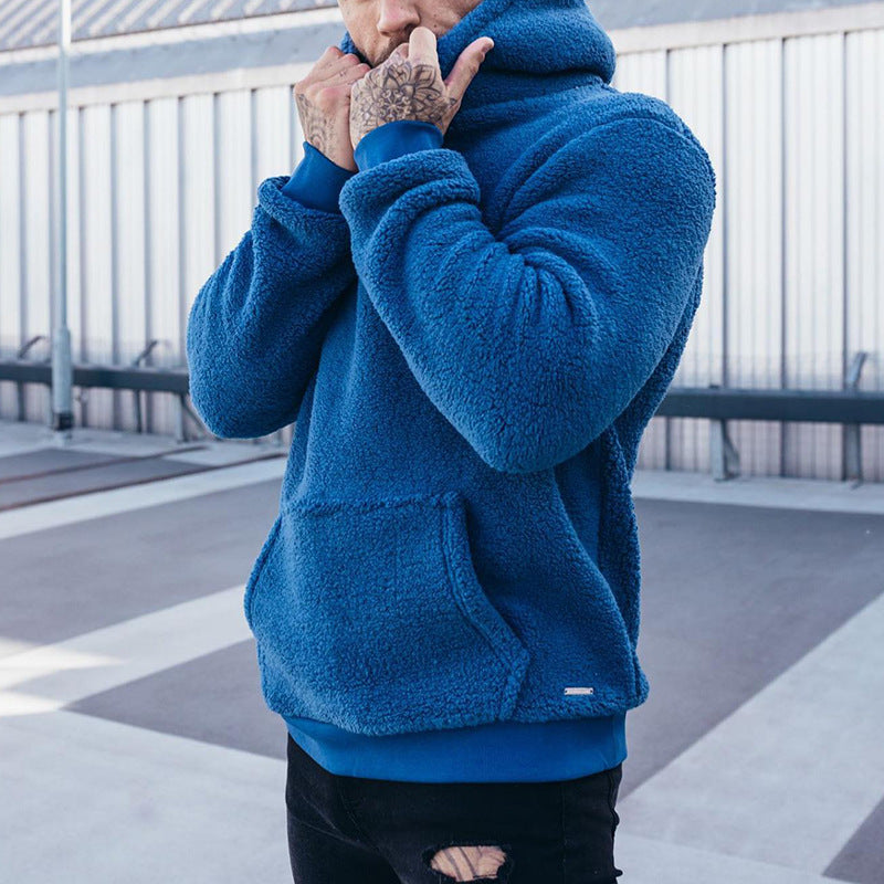 Men's sherpa fleece pullover hoodie with kangaroo pocket