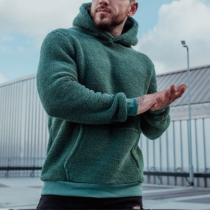 Men's sherpa fleece pullover hoodie with kangaroo pocket