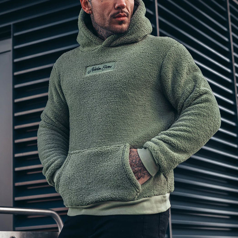 Men's sherpa fleece pullover hoodie with kangaroo pocket