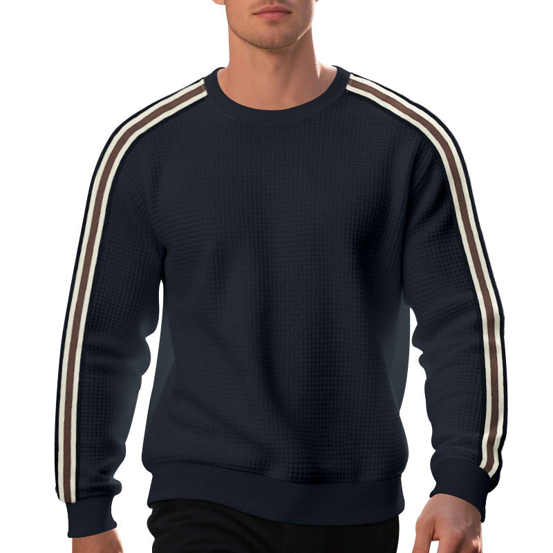 Men's striped round neck sweatshirt in blue, front view
