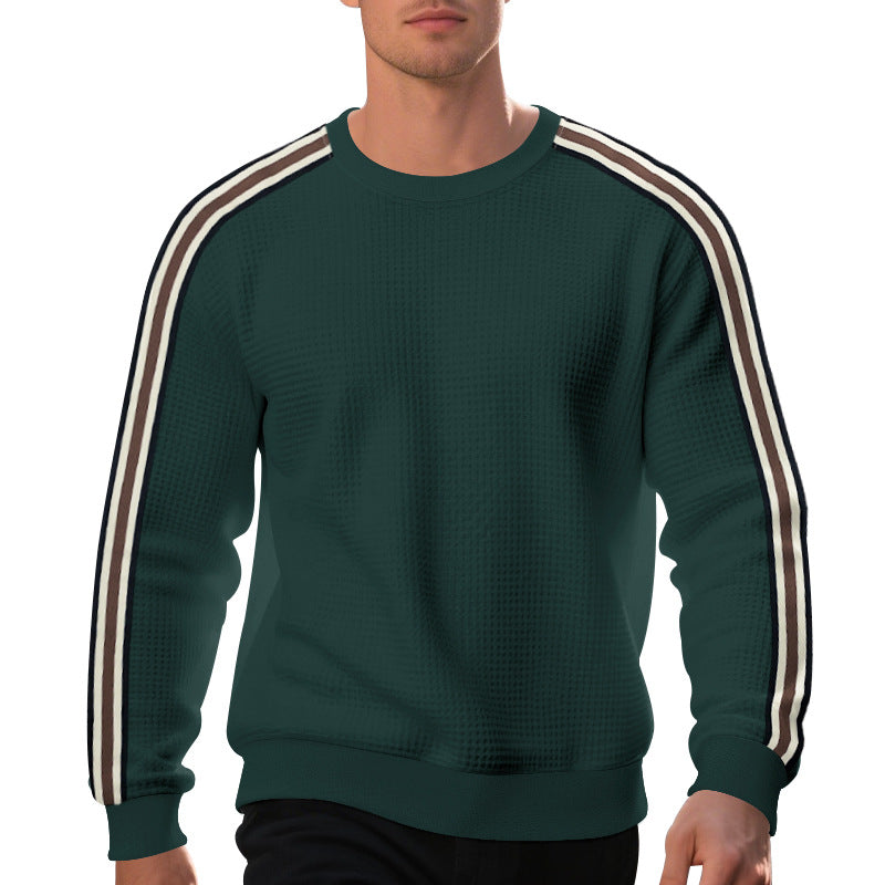 Men's striped round neck sweatshirt in Green, front view