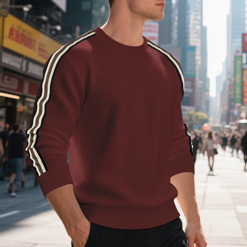 Men's striped round neck sweatshirt in red