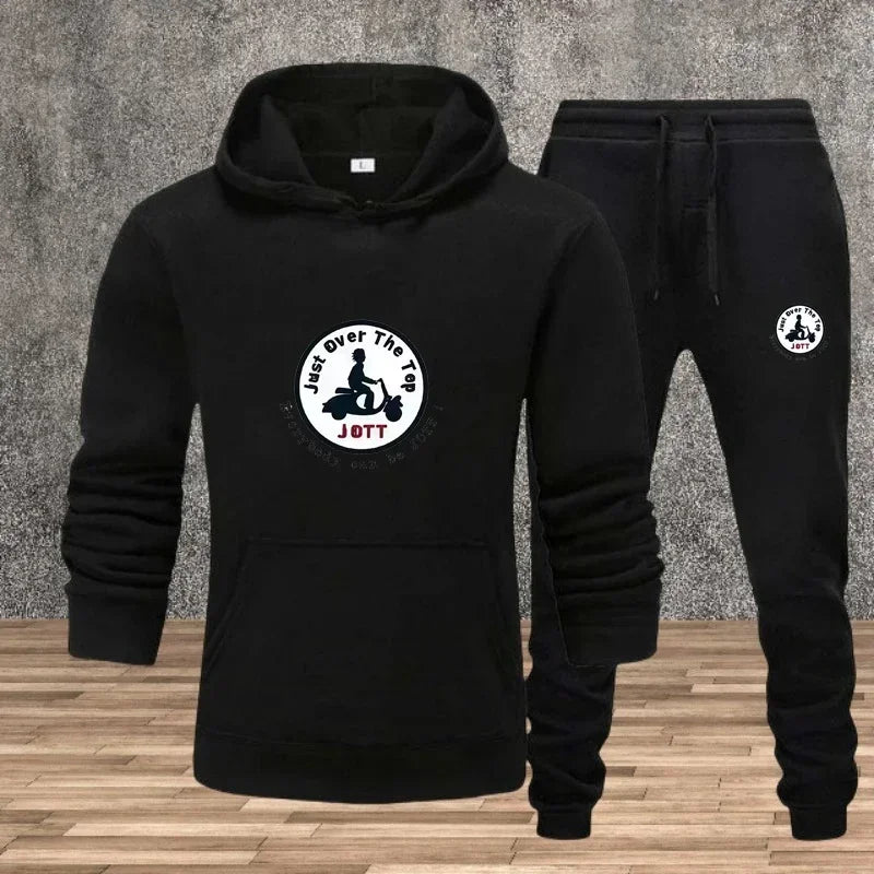 2025 Men's printed hoodie cover, cycling sportswear and long-sleeved hooded top + pants, autumn and winter hot sport set