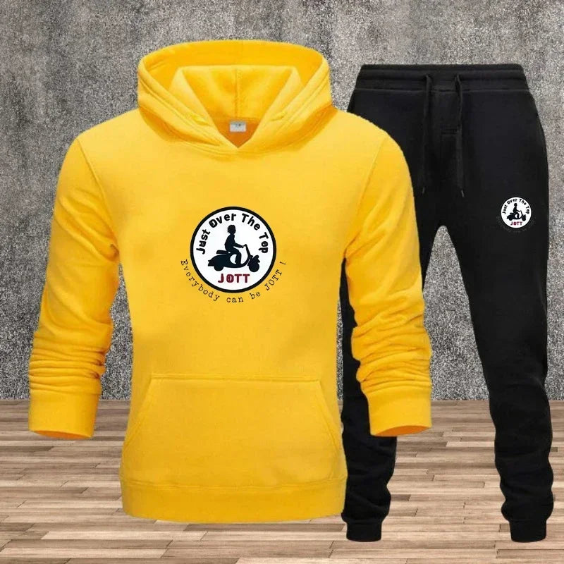 2025 Men's printed hoodie cover, cycling sportswear and long-sleeved hooded top + pants, autumn and winter hot sport set