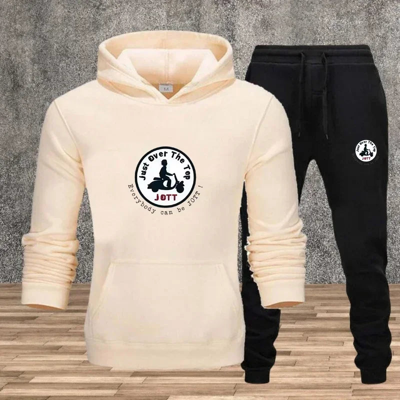 2025 Men's printed hoodie cover, cycling sportswear and long-sleeved hooded top + pants, autumn and winter hot sport set