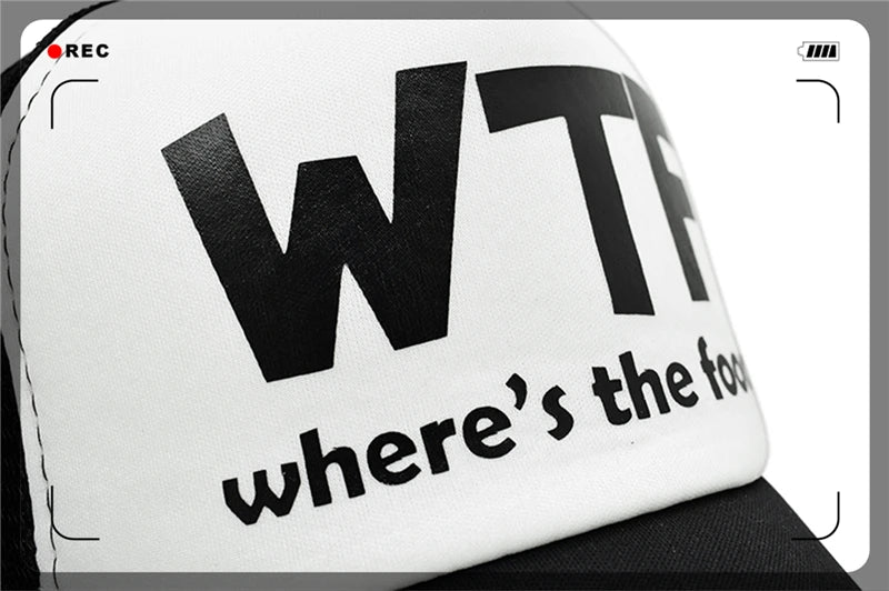 CLIMATE WTF Funny Trucker Caps Men Funny WTF Baseball Caps Foodie Snacks Cate Fans Cap Hip Hop Summer Mesh Caps for Men Women