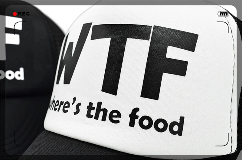 CLIMATE WTF Funny Trucker Caps Men Funny WTF Baseball Caps Foodie Snacks Cate Fans Cap Hip Hop Summer Mesh Caps for Men Women