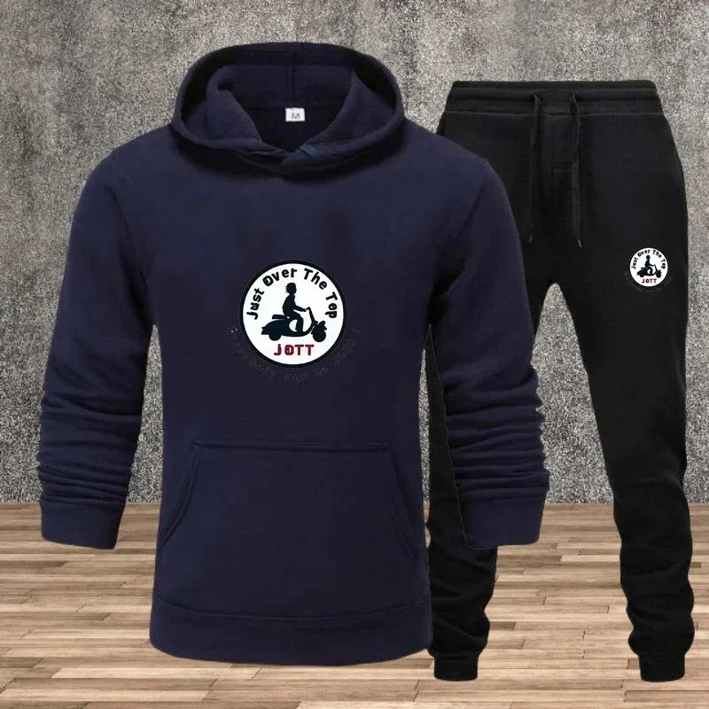 2025 Men's printed hoodie cover, cycling sportswear and long-sleeved hooded top + pants, autumn and winter hot sport set