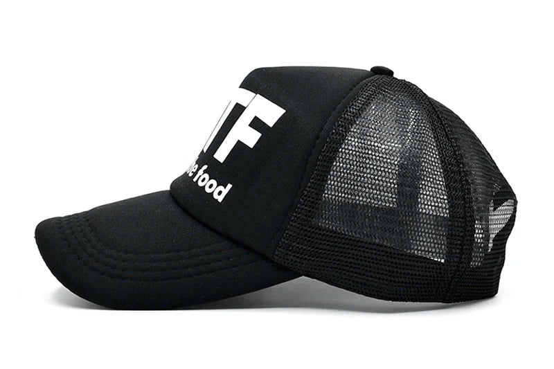 CLIMATE WTF Funny Trucker Caps Men Funny WTF Baseball Caps Foodie Snacks Cate Fans Cap Hip Hop Summer Mesh Caps for Men Women