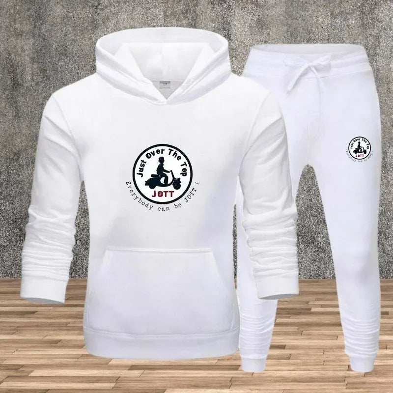 2025 Men's printed hoodie cover, cycling sportswear and long-sleeved hooded top + pants, autumn and winter hot sport set