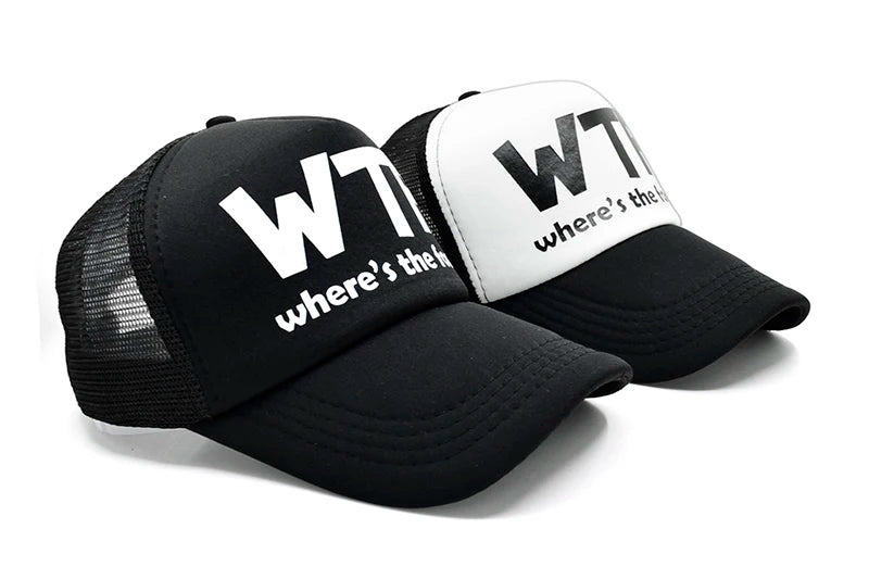 CLIMATE WTF Funny Trucker Caps Men Funny WTF Baseball Caps Foodie Snacks Cate Fans Cap Hip Hop Summer Mesh Caps for Men Women