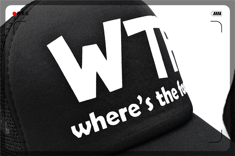 CLIMATE WTF Funny Trucker Caps Men Funny WTF Baseball Caps Foodie Snacks Cate Fans Cap Hip Hop Summer Mesh Caps for Men Women
