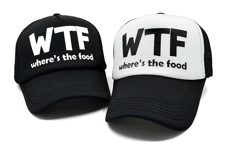 CLIMATE WTF Funny Trucker Caps Men Funny WTF Baseball Caps Foodie Snacks Cate Fans Cap Hip Hop Summer Mesh Caps for Men Women