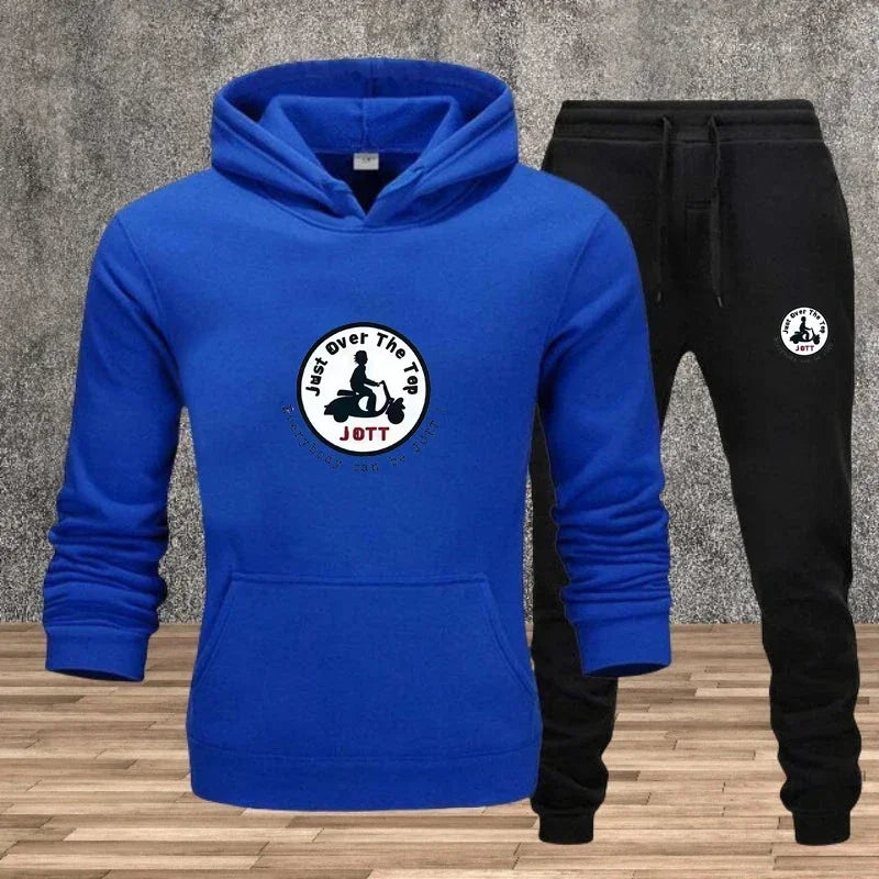 2025 Men's printed hoodie cover, cycling sportswear and long-sleeved hooded top + pants, autumn and winter hot sport set