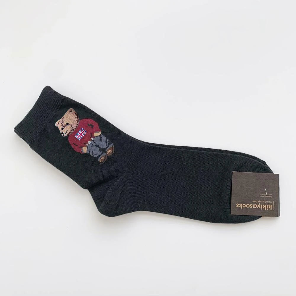 5 Pairs Cartoon Gentleman Bear Men's Socks Comfortable Harajuku Skateboard Socks Novelty Breathable Sox Christmas Gift