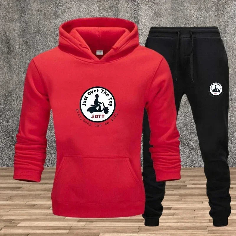 2025 Men's printed hoodie cover, cycling sportswear and long-sleeved hooded top + pants, autumn and winter hot sport set