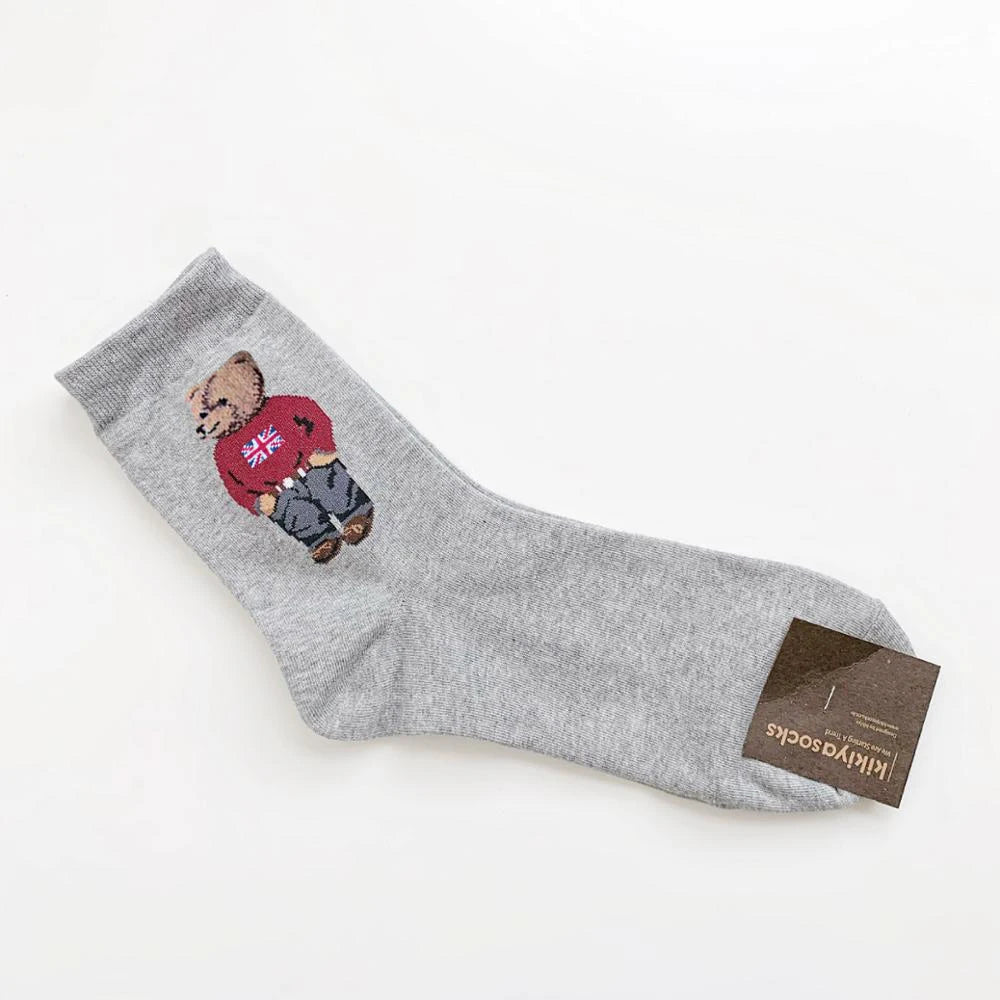 5 Pairs Cartoon Gentleman Bear Men's Socks Comfortable Harajuku Skateboard Socks Novelty Breathable Sox Christmas Gift