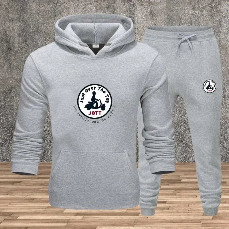 2025 Men's printed hoodie cover, cycling sportswear and long-sleeved hooded top + pants, autumn and winter hot sport set